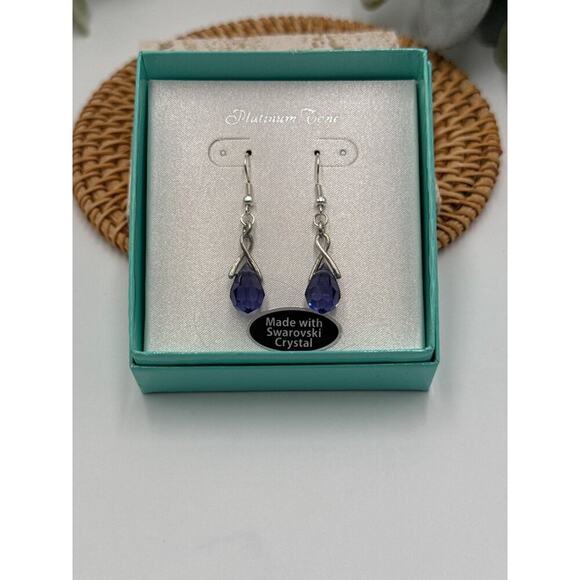 Swarovski Jewelry - Swarovski Pierced Dangle Purple Silver Tone Earrings NIB